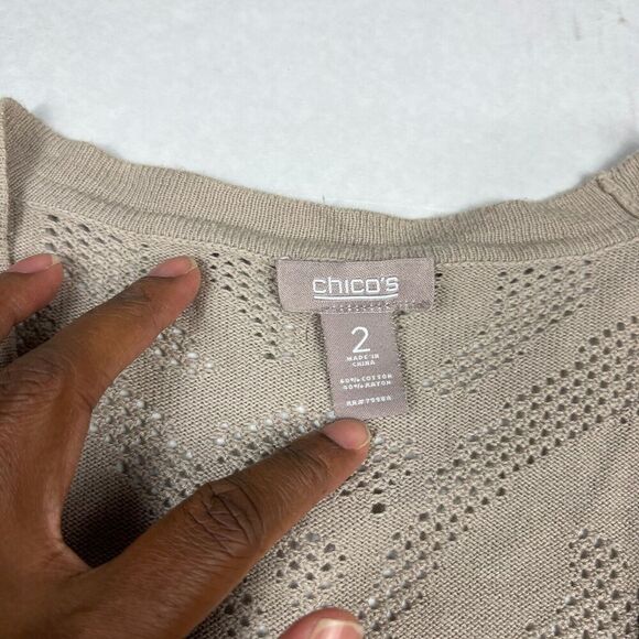 Chicos Cardigan Beige Long Sleeve Casual Work Open Front Knit Sweater 2 LARGE - Picture 5 of 12